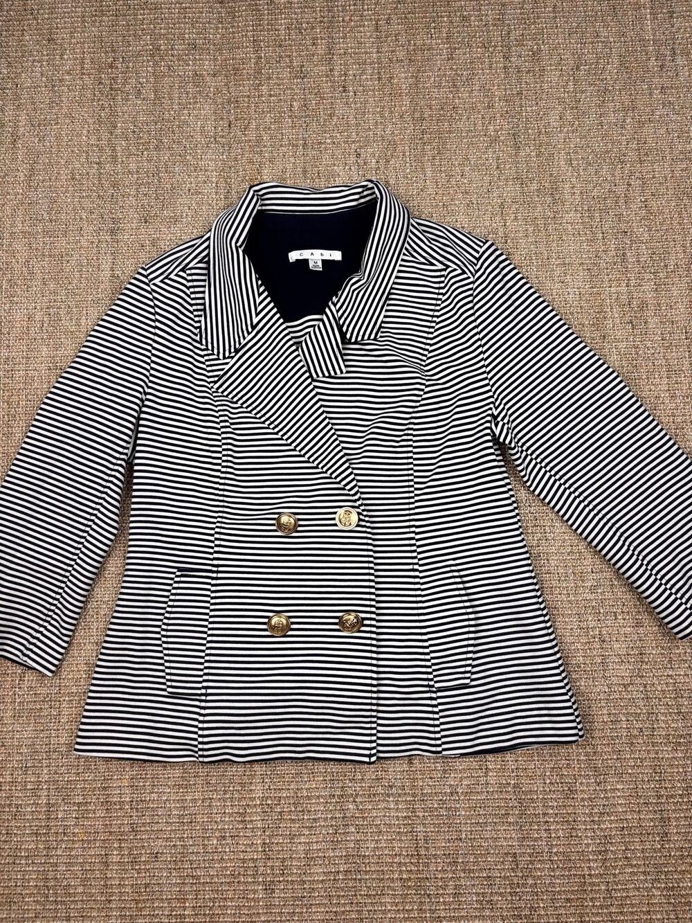 ⚓ CAbi Striped Double Breasted Jacket | M | Navy & White